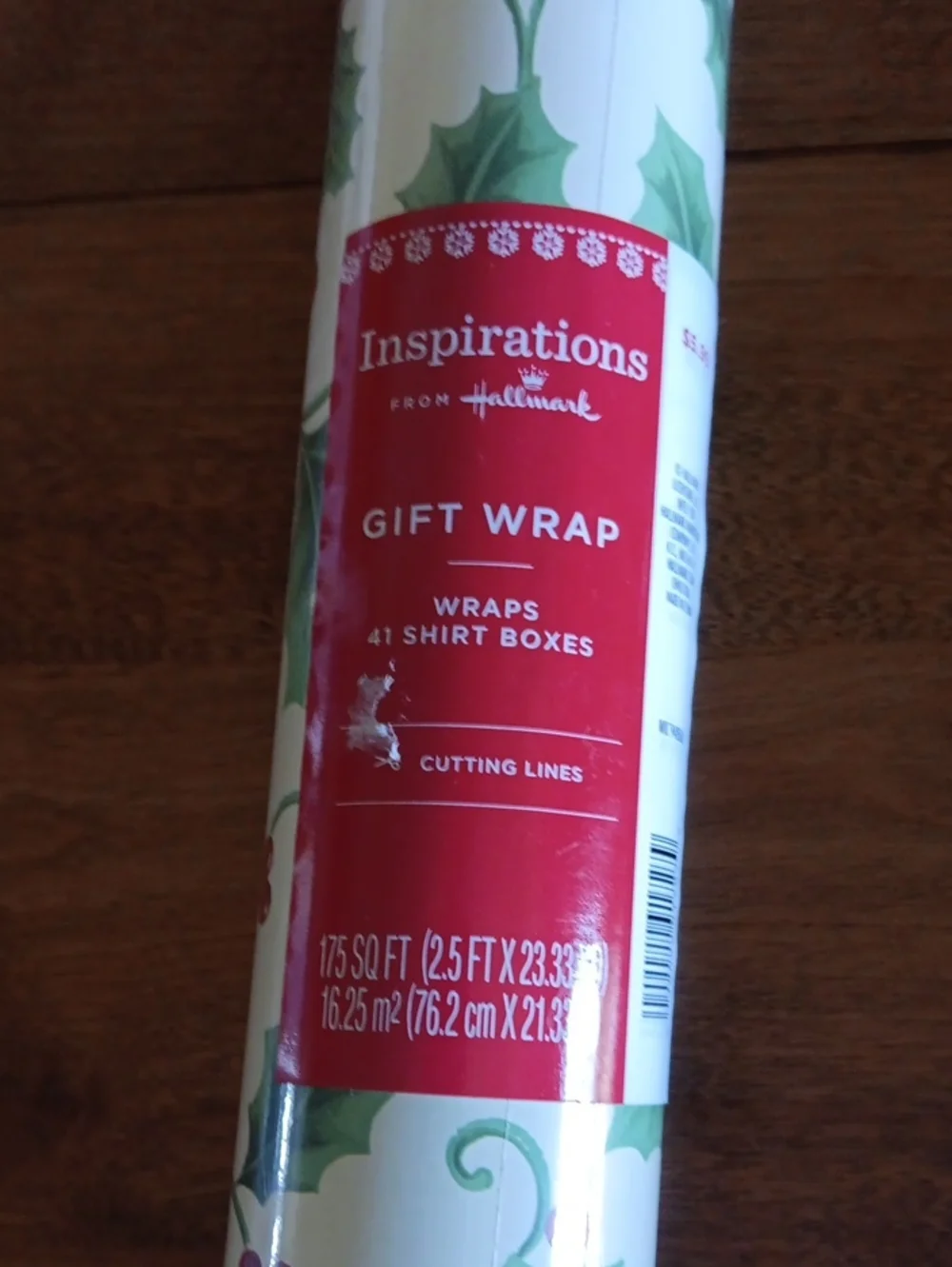 Green Holly and Red Berry Holiday Gift Wrap Roll